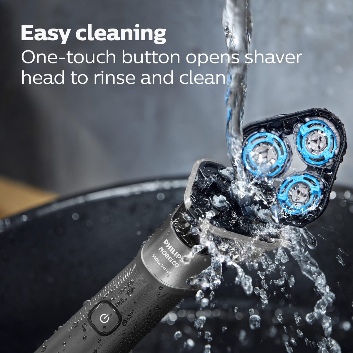 Norelco wet shave in sink using water for comfortable foam or gel shaving