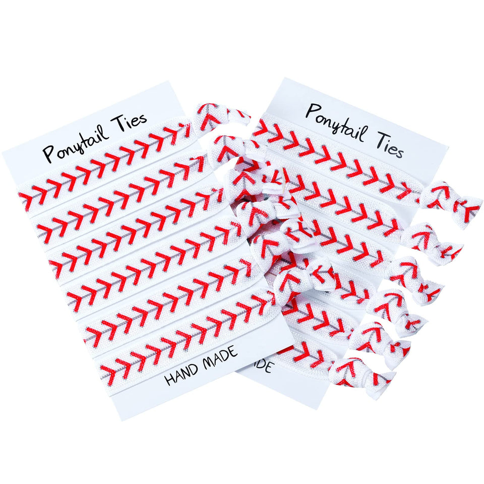 Norme front-packaging showing 12 white baseball hair ties and organized set benefit