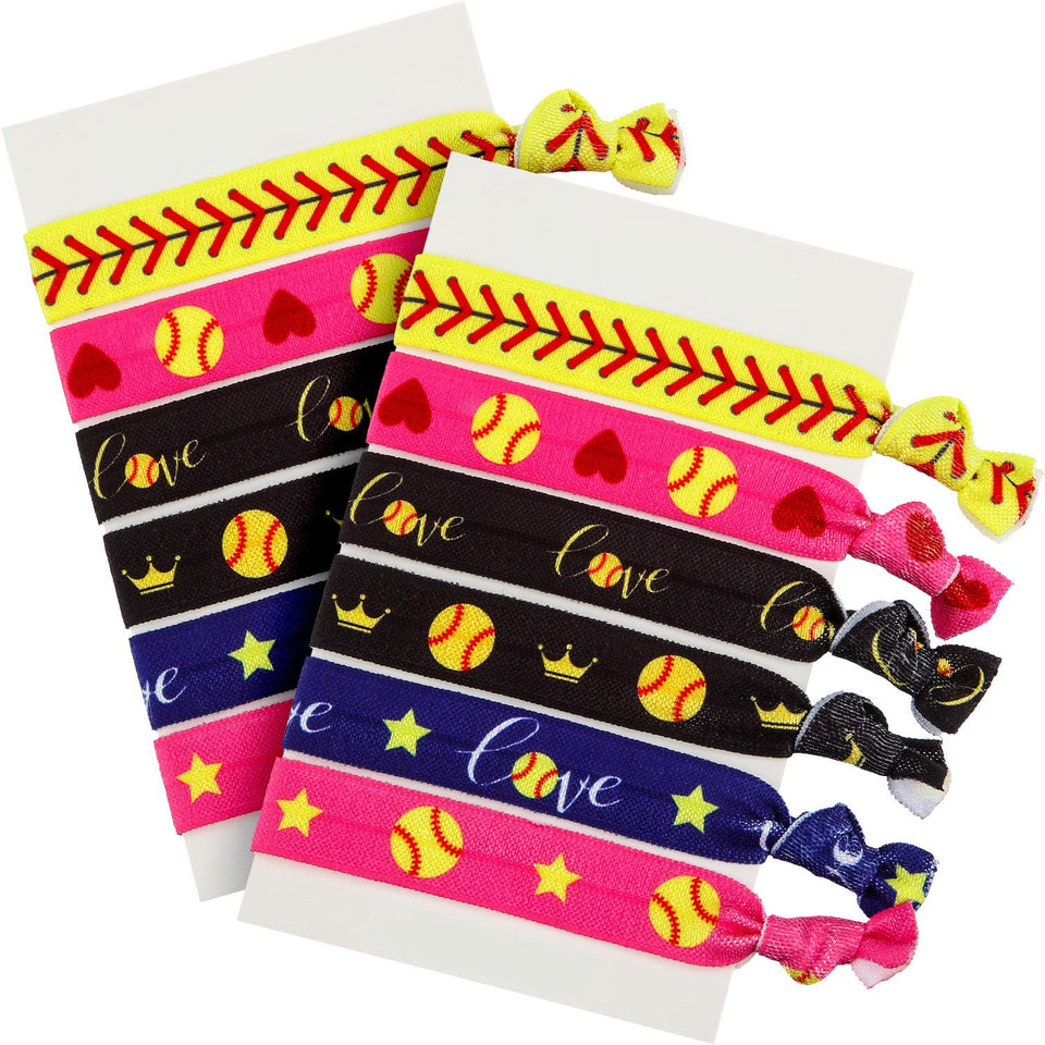 Norme front packaging showing 12 colorful softball hair ties, convenient bulk gift set