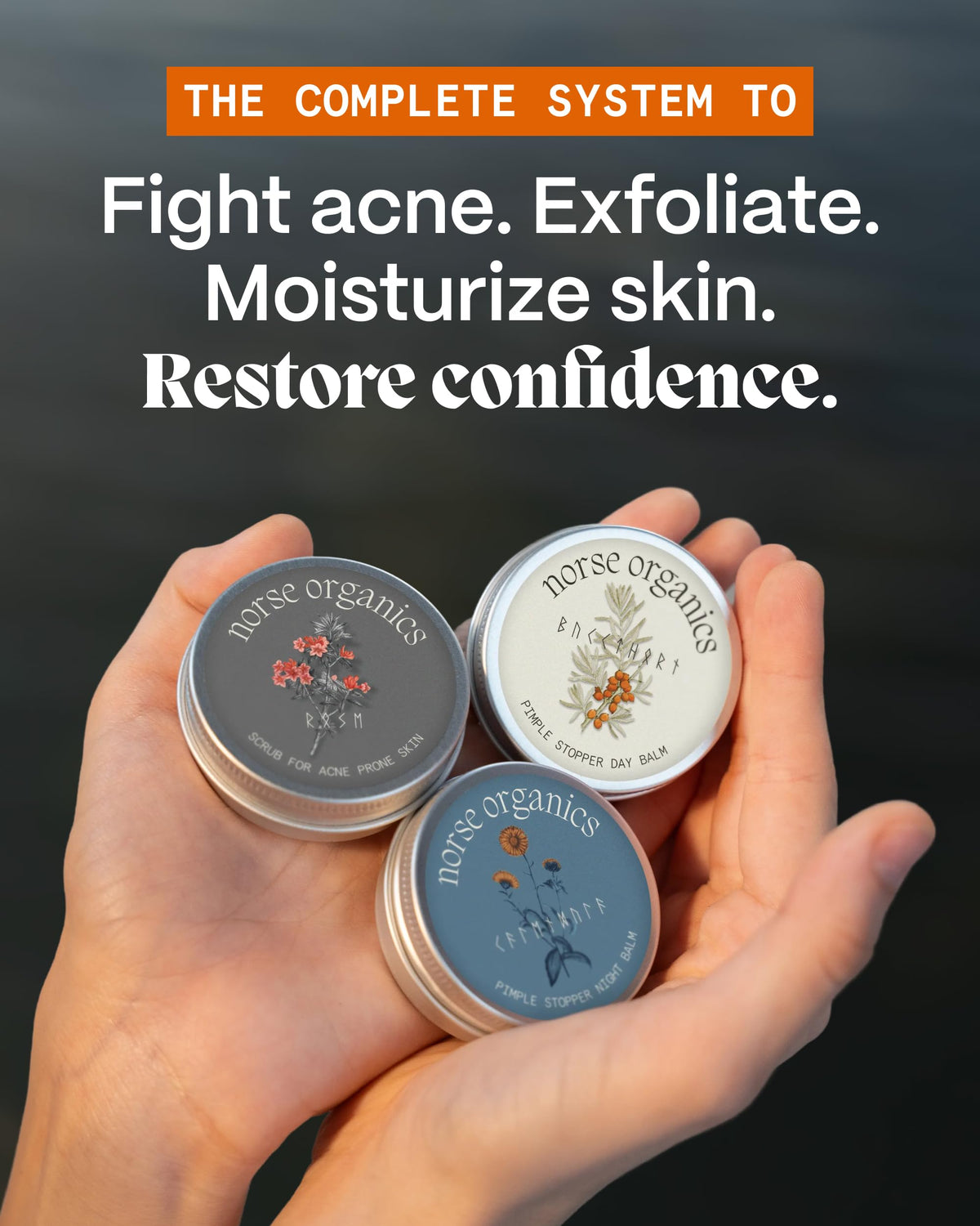 Norse Organics Acne Night Balm jar open to show treatment richness