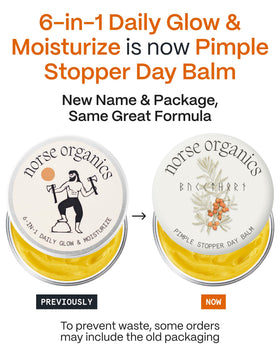 Norse Organics balm open showing smooth water-free texture and quick absorption benefit