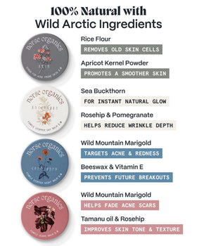 Norse Organics sea buckthorn and rosehip botanical display emphasizing restorative botanicals