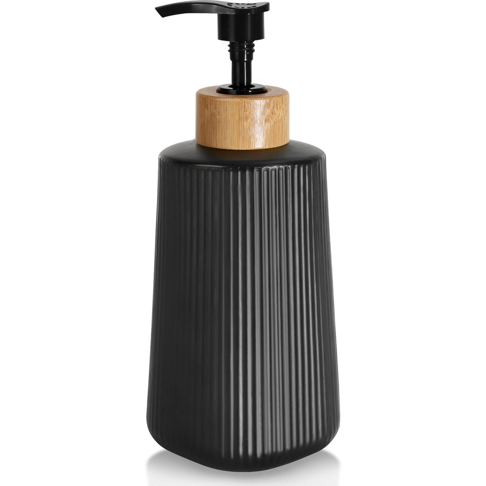 Nortsa Miira front view glass dispenser showcasing matte black finish and sleek silhouette benefit: stylish countertop