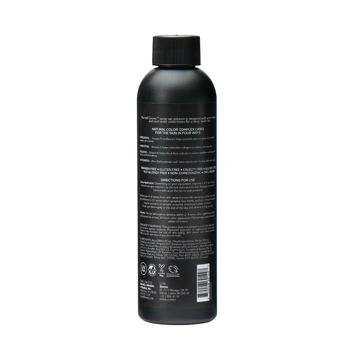 Norvell Cosmo back of bottle directions and expiration date for safe use benefit