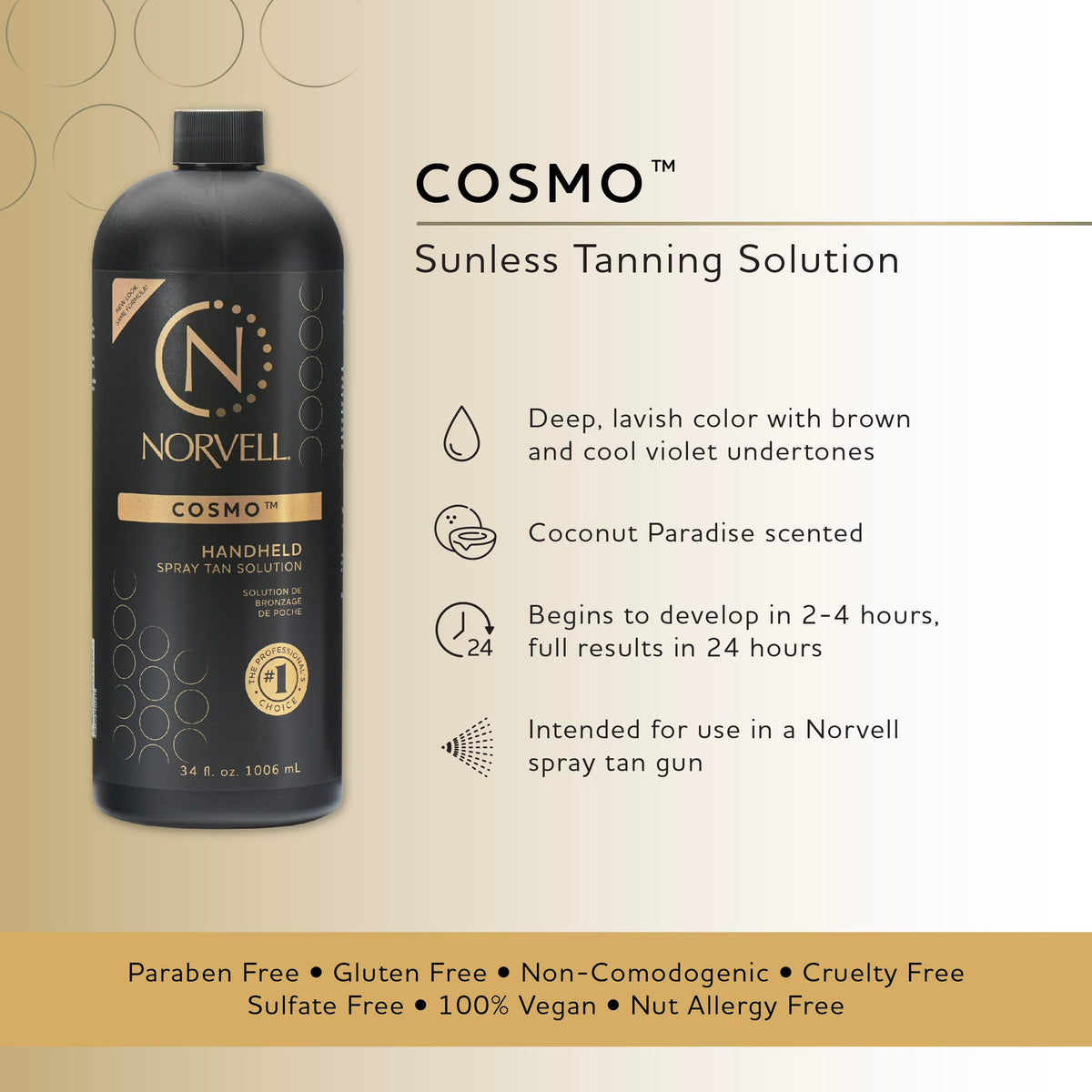 Norvell Cosmo back label close-up showing ingredients and clean-beauty certifications