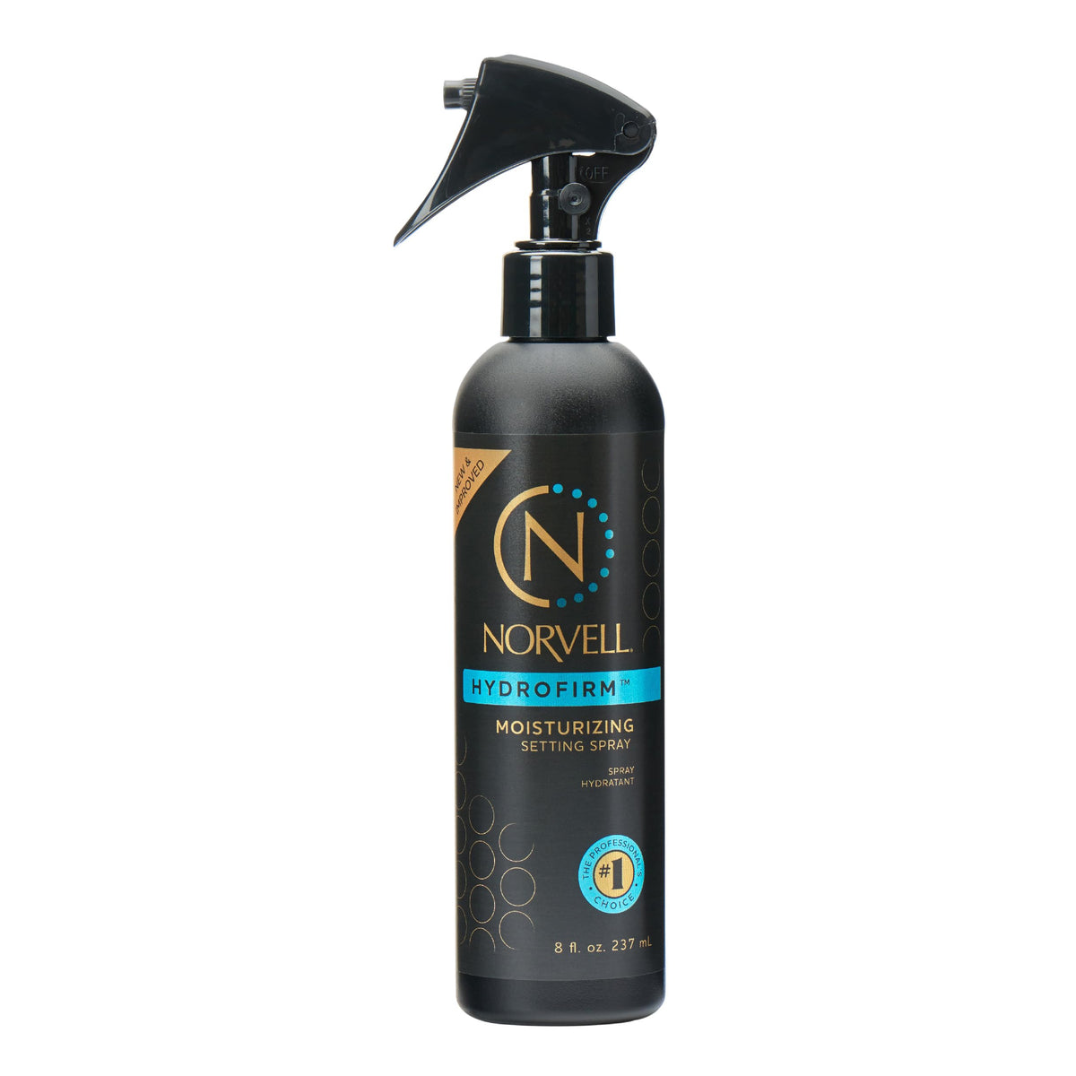 Norvell front packaging showing Hydrofirm spray and professional finish benefit