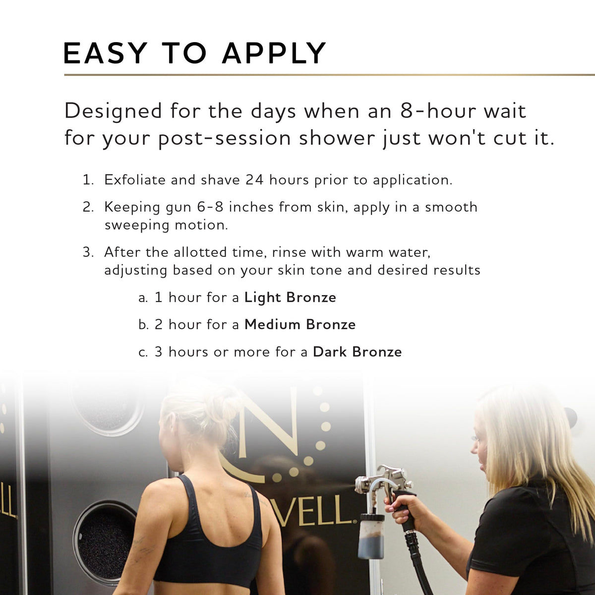 Salon technician using Norvell ONE on client giving quick natural-looking bronze