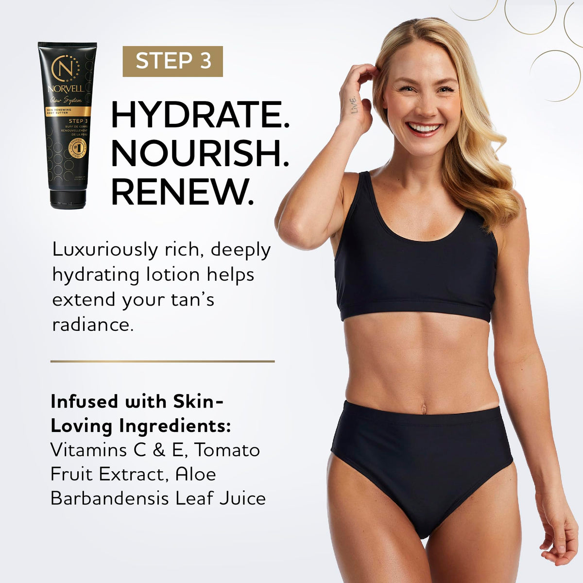 Norvell packaging label detail highlighting trusted tanning formula