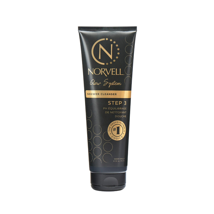 Norvell bottle front view showing gentle post-tan body wash benefits