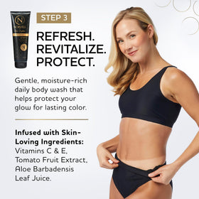 Norvell body wash in shower being used to gently cleanse skin
