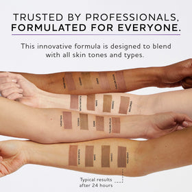 Norvell Venetian color swatch on arm illustrating deep natural bronze result