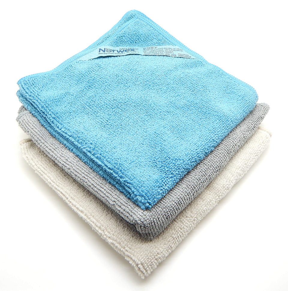 Norwex body pack coastal three pack front view showing cloth colors and packaging for easy selection