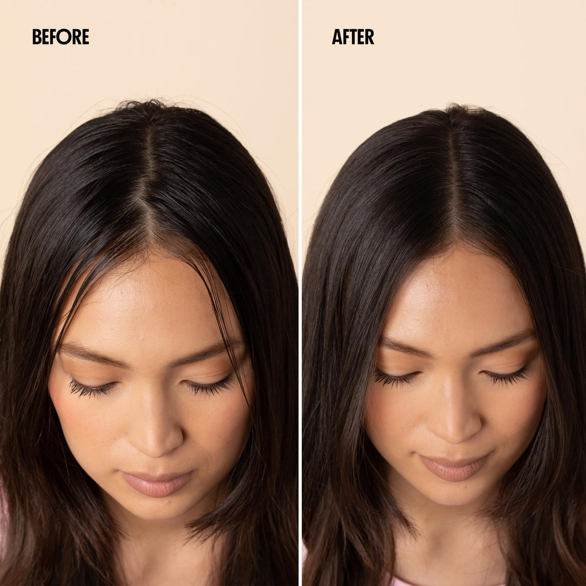 Not Your Mother's hands applying spray to roots demonstrating easy no-rinse use