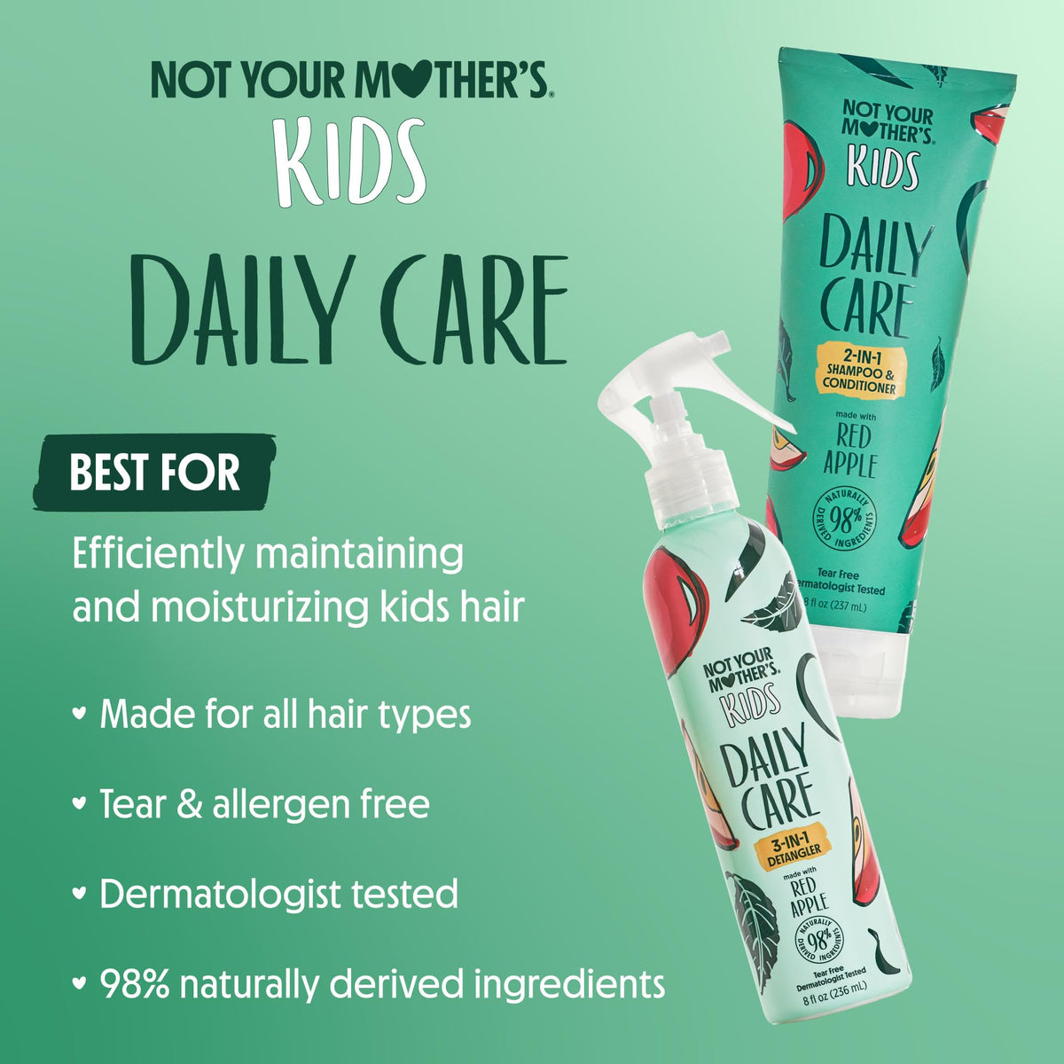 Not Your Mother's closeup of 2-in-1 bottle label highlighting gentle formulation benefits