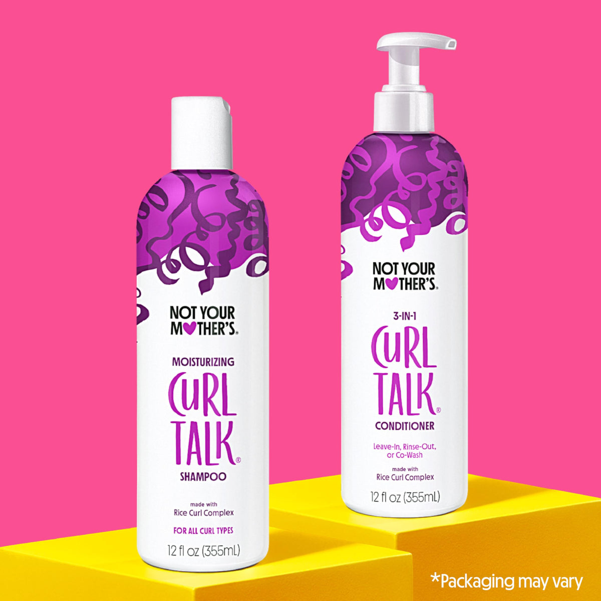 Not Your Mother's bottle side label highlighting Rice Curl Complex and ingredient clarity benefit