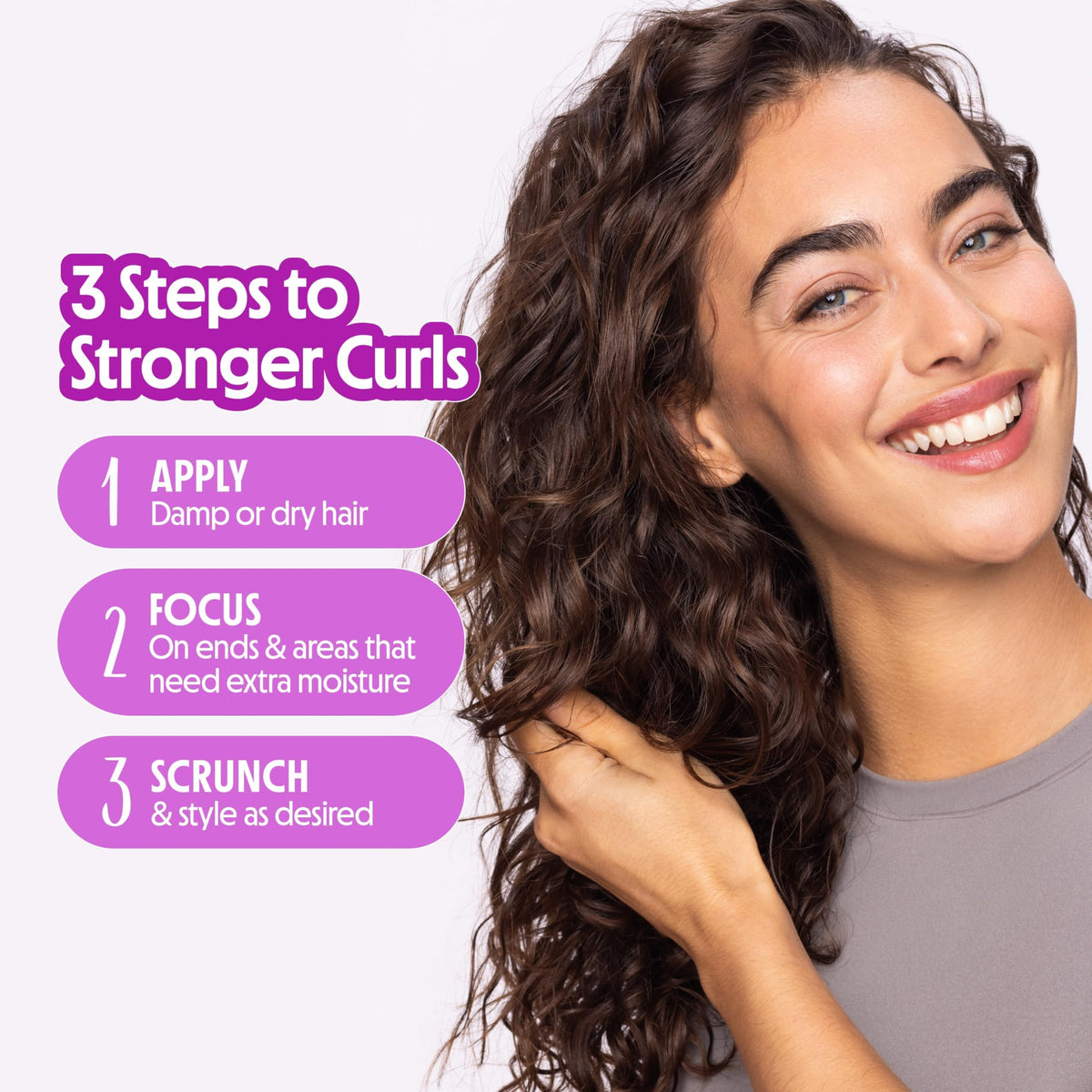 Not Your Mother's oil applied to damp curls demonstrating frizz control benefit