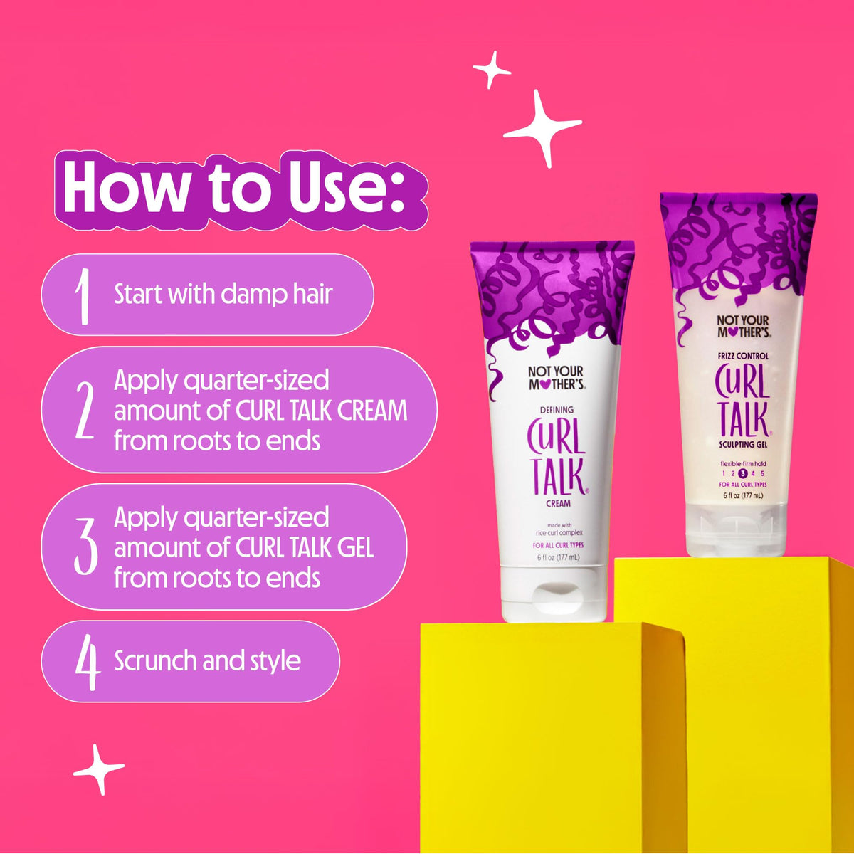 Not Your Mother's ingredient visual featuring rice curl complex and natural amino acids benefit