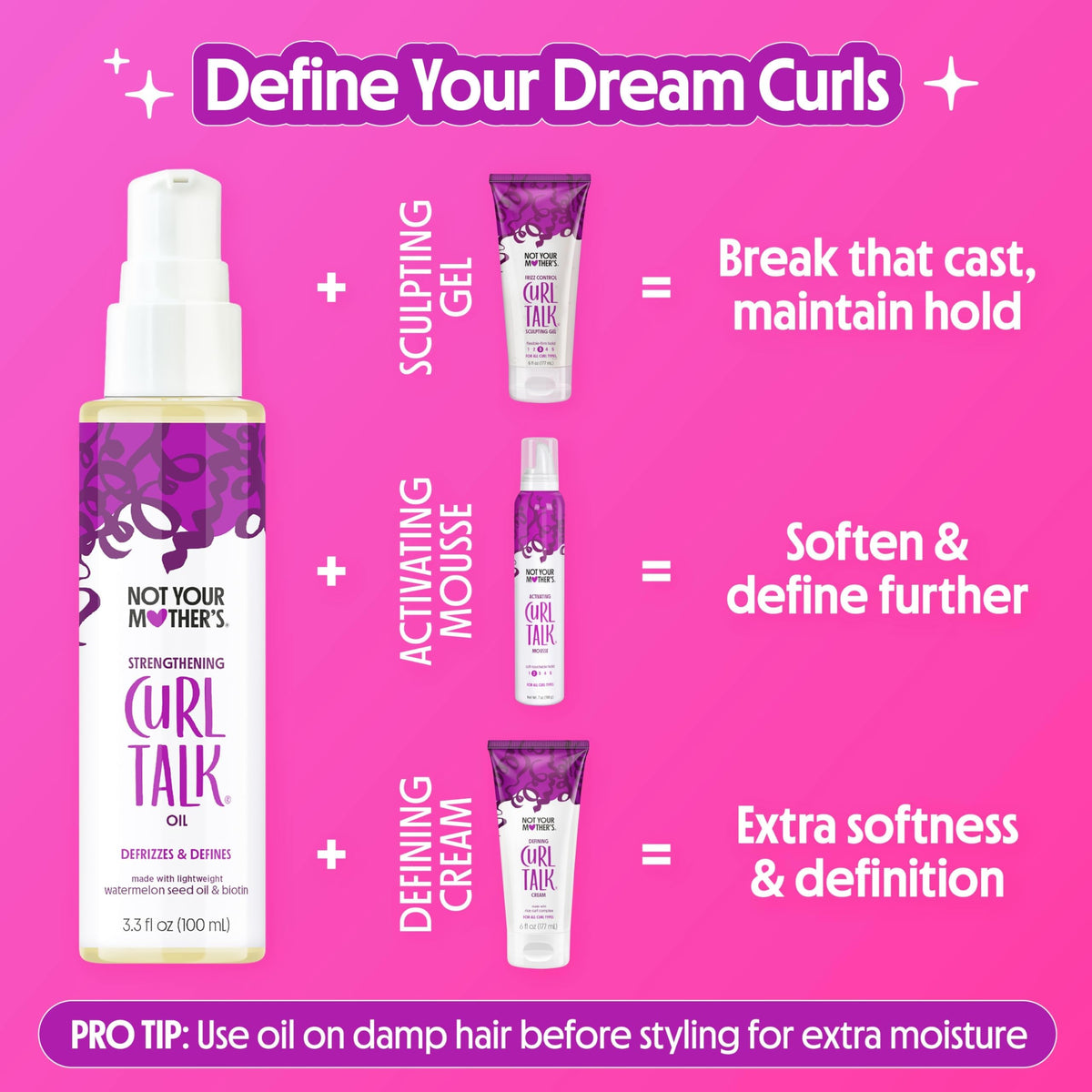 Not Your Mother's finished styled curls showcasing shine and definition benefit