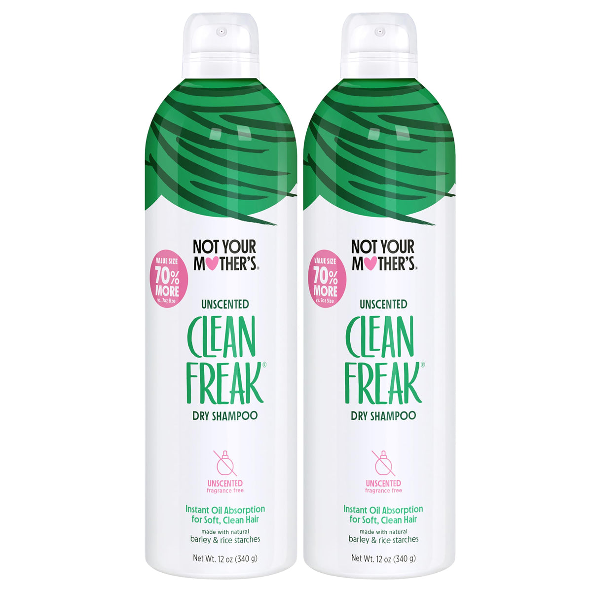 Not Your Mother's front packaging showing unscented jumbo dry shampoo, quick oil absorption