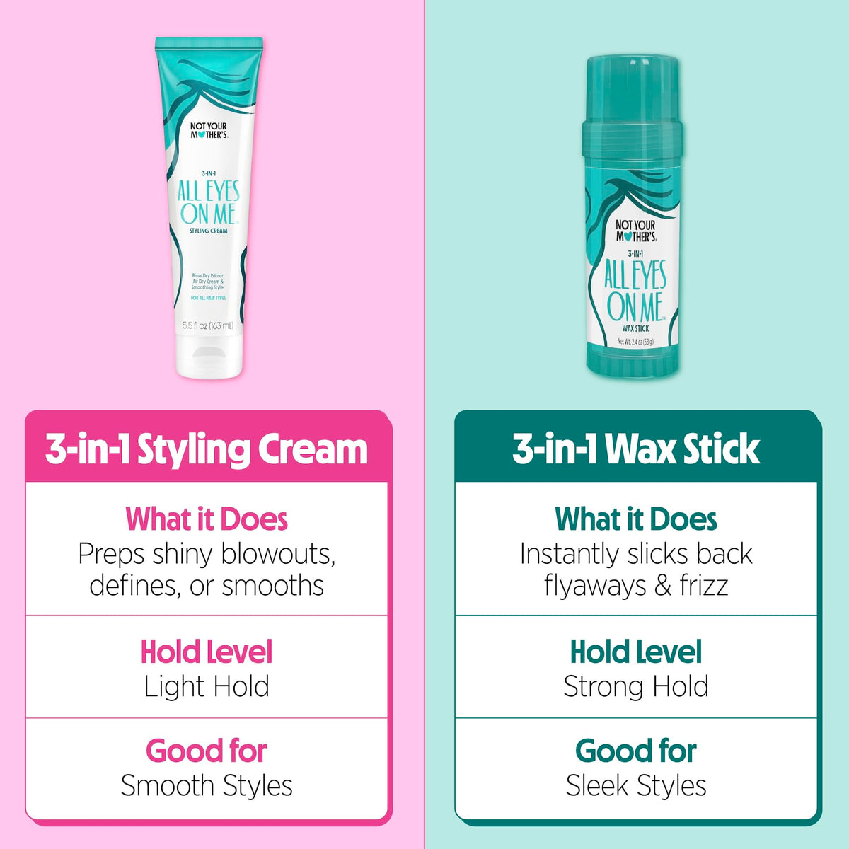 Not Your Mother's on bathroom shelf with styling tools for routine benefit