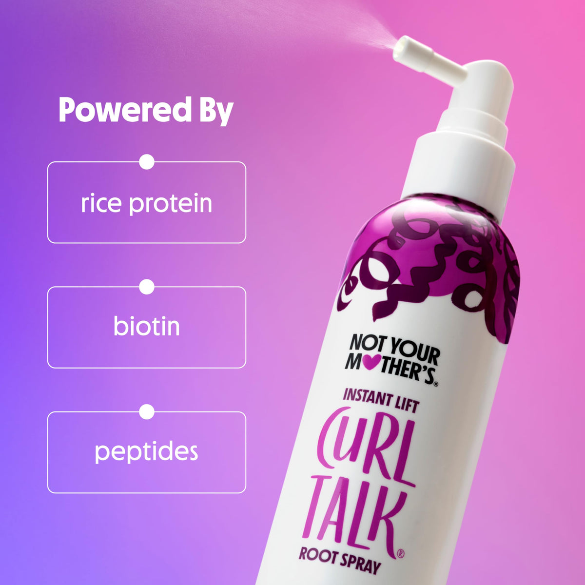 Not Your Mother's root spray being applied to curly crown for lift