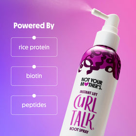 Not Your Mother's root spray being applied to curly crown for lift