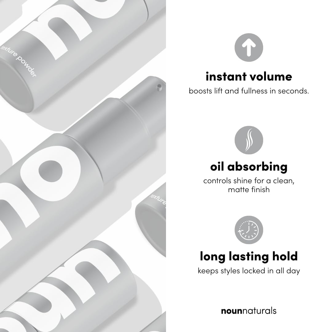 NOUN spraying powder at roots demonstrating instant volume and no mess