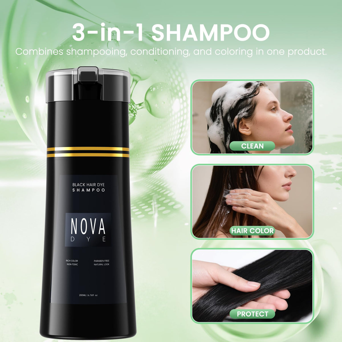 NOVA DYE before and after hair comparison, shows reduced grey visibility