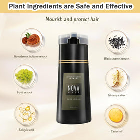 Nova Hair application on gloved hand demonstrating easy at-home use