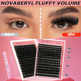 NovaBeryl worn lashes front view highlighting fluffy dramatic volume
