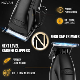 Novah close-up of blade edge showing sharpness and clean cutting for precise fades