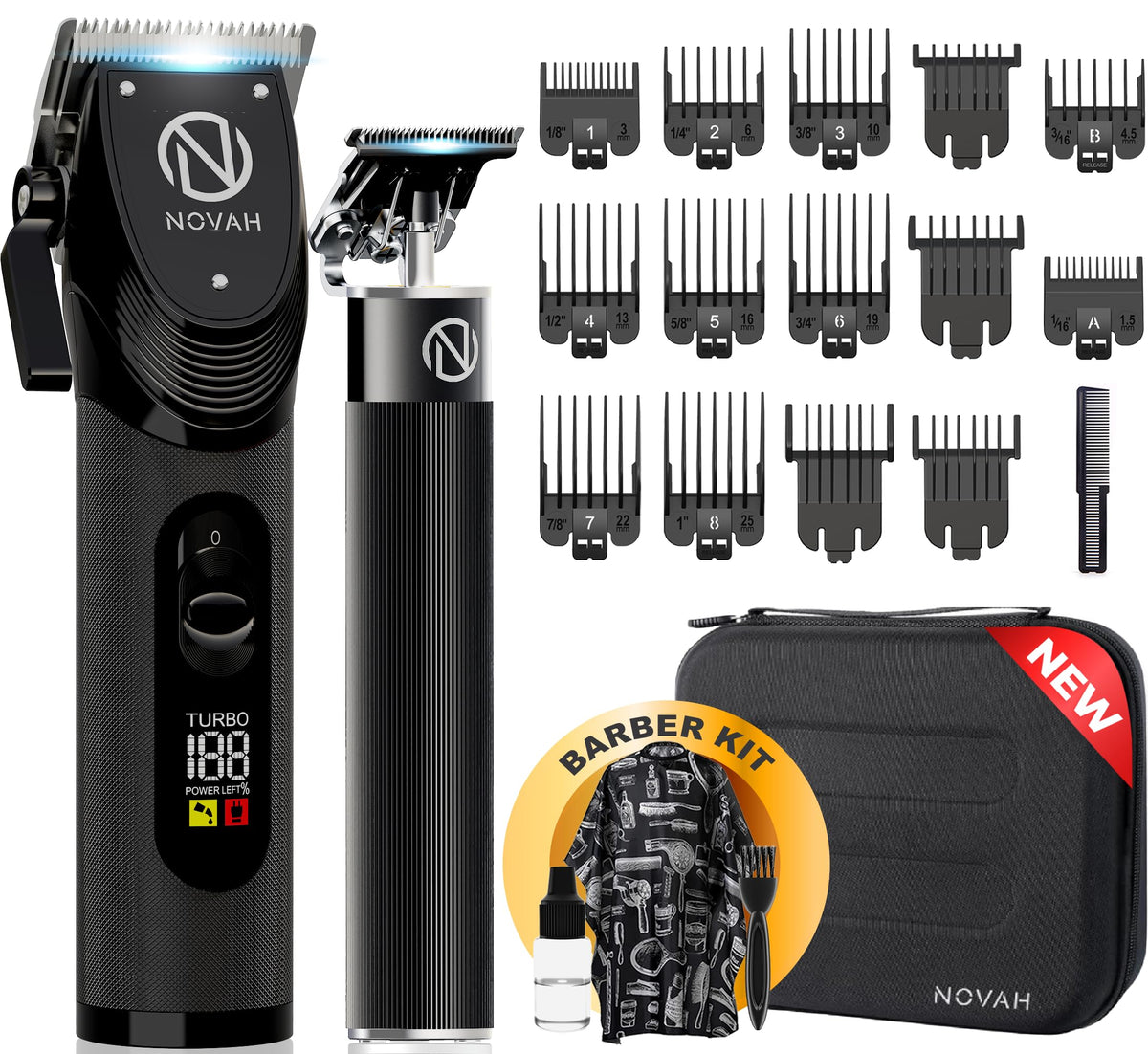 Novah front view of clippers and case showing kit completeness and portability