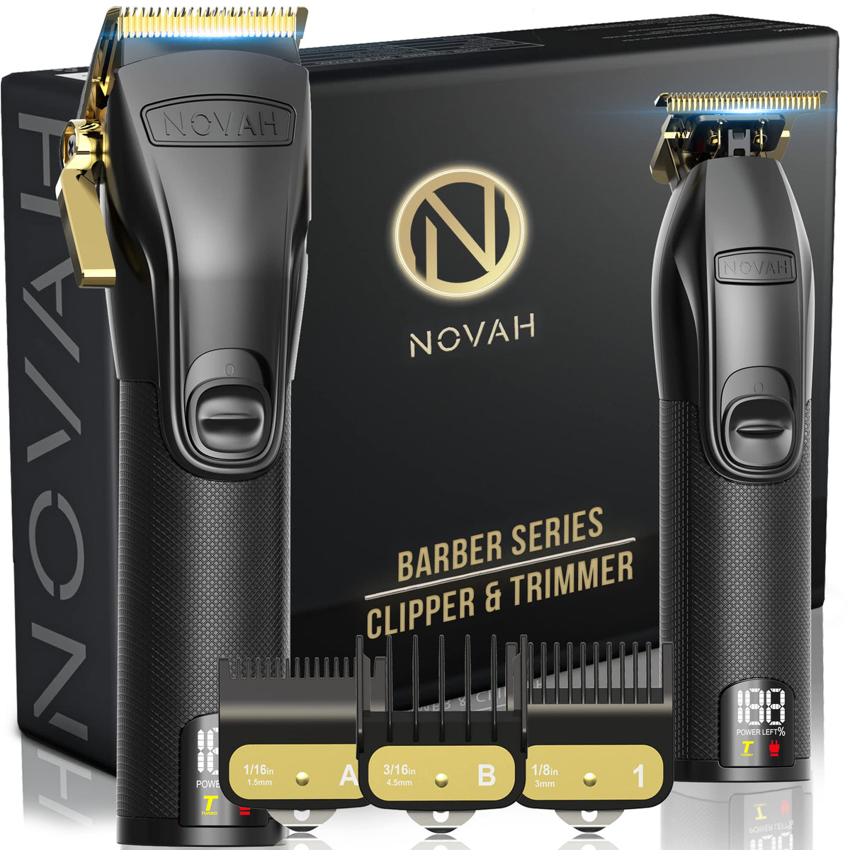novah gold clipper front view showing sleek metal body and professional appeal