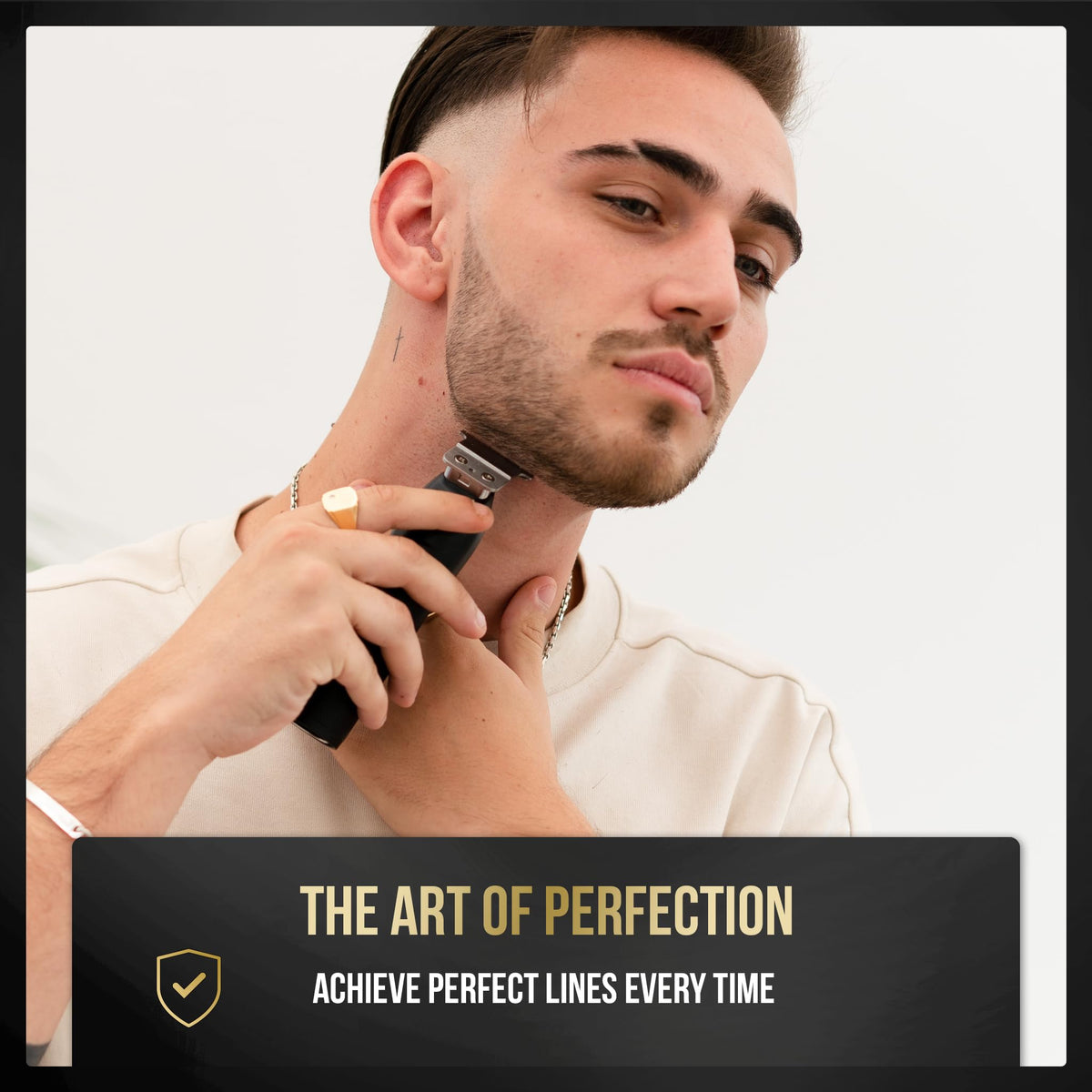 NOVAH Grooming in-use photo of a barber trimming a beard for clean outlines