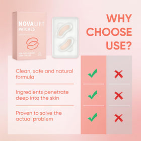 NOVALIFT patch applied under eye demonstrating comfortable fit and targeted coverage
