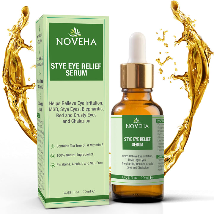 NOVEHA bottle front packaging showing label and 20 ml size, clear benefit soothing