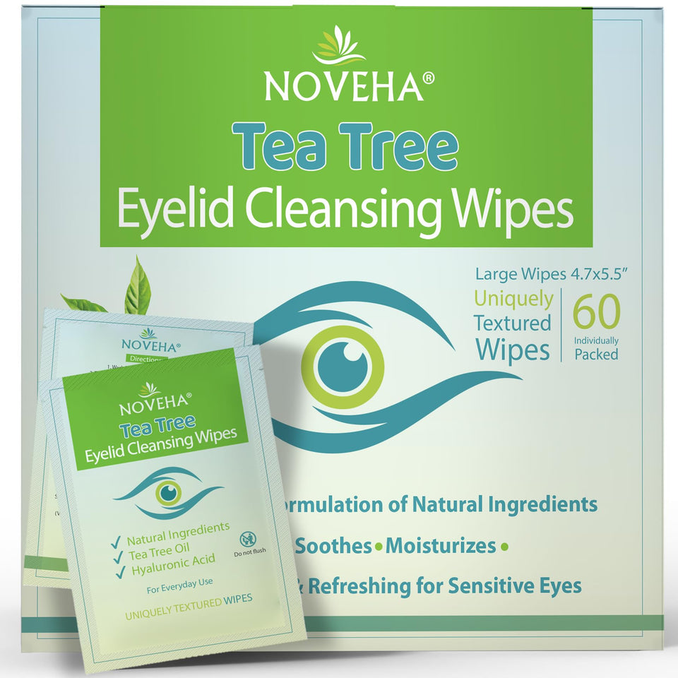 NOVEHA front packaging showing 60 individually wrapped wipes, travel-ready convenience