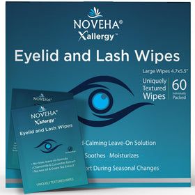 NOVEHA front packaging showing 60-count allergy relief wipes for easy storage