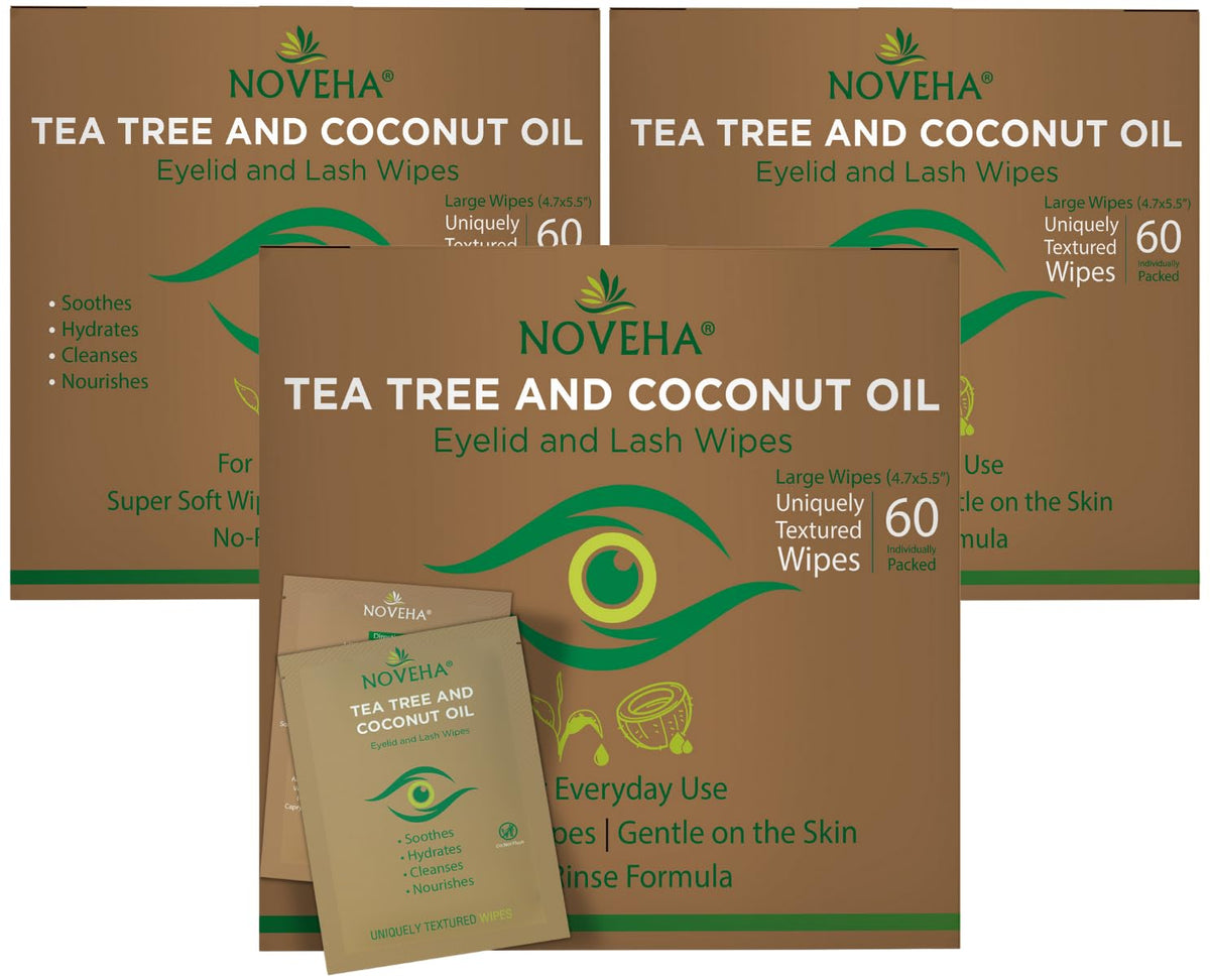 NOVEHA front packaging showing pack of 180 wipes and benefits
