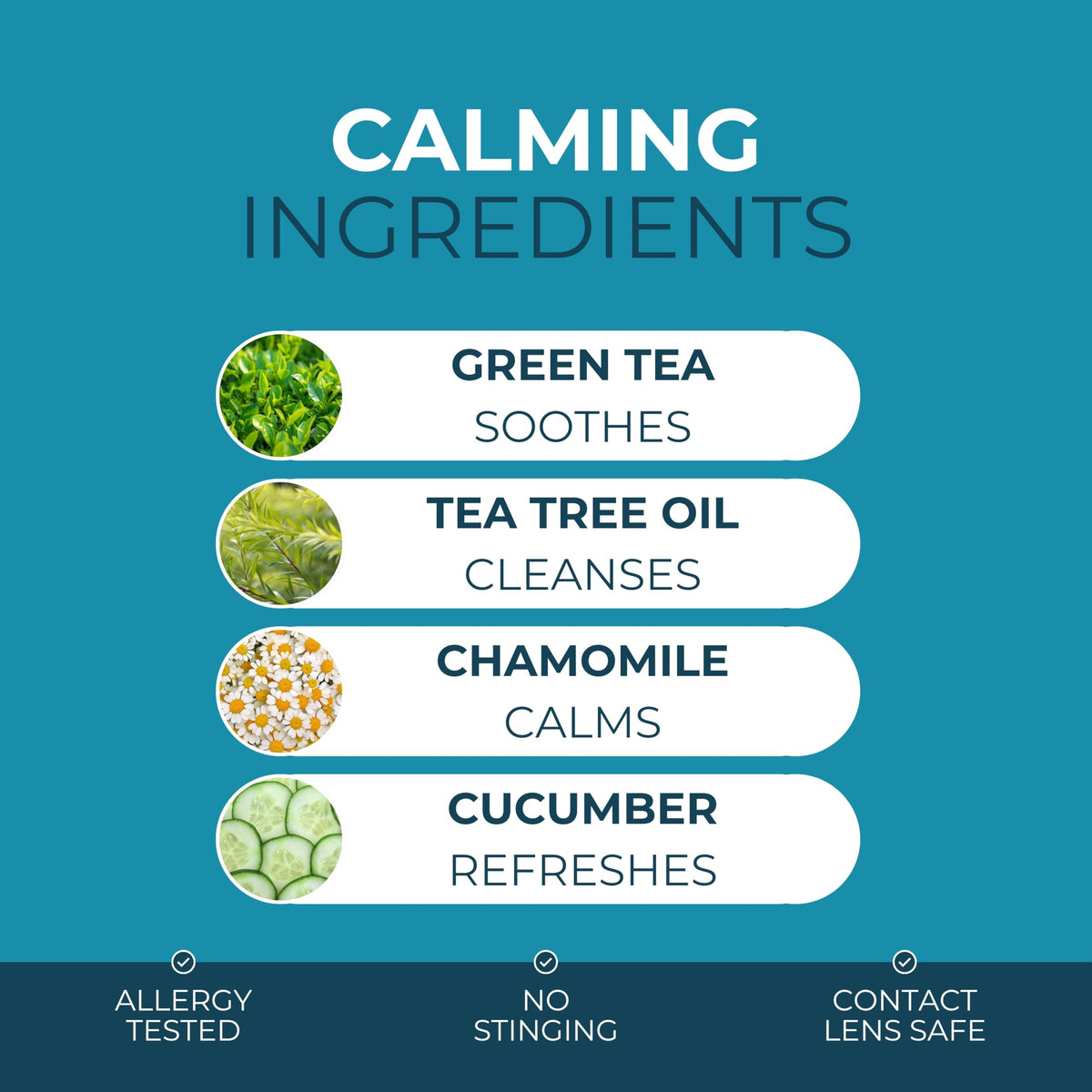 NOVEHA ingredients label display highlighting green tea and tea tree benefits