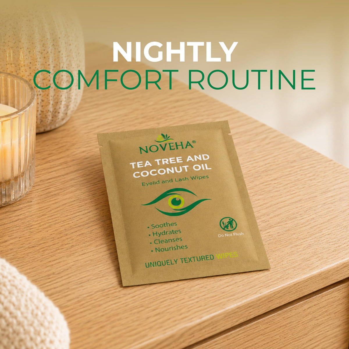 NOVEHA pack in hand indicating 180 wipes total for long-lasting supply