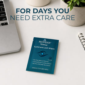 NOVEHA wipe next to a coin showing compact size for travel convenience