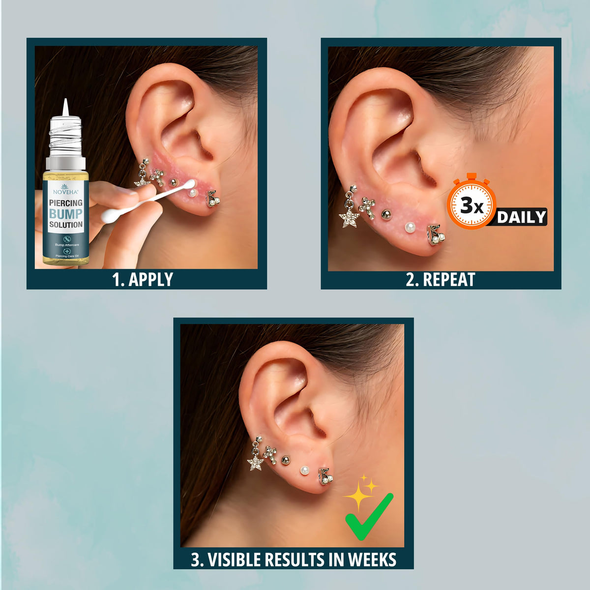 NOVEHA 20ml size next to pen conveying compact travel-friendly benefit