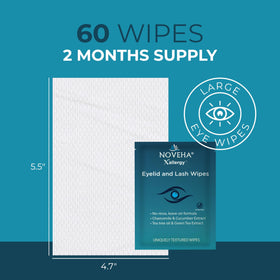 NOVEHA wipe in hand demonstrating gentle application around the eyelid