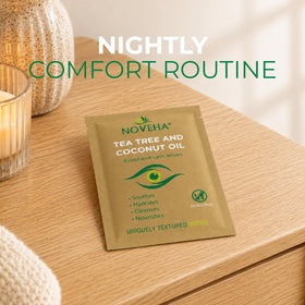 NOVEHA travel scene with wipes in purse, portable eye hygiene for on-the-go freshness