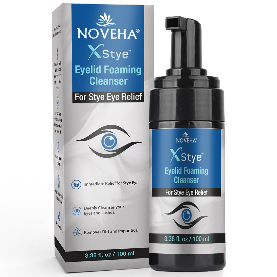 NOVEHA front packaging showing product and benefits for eyelid hygiene