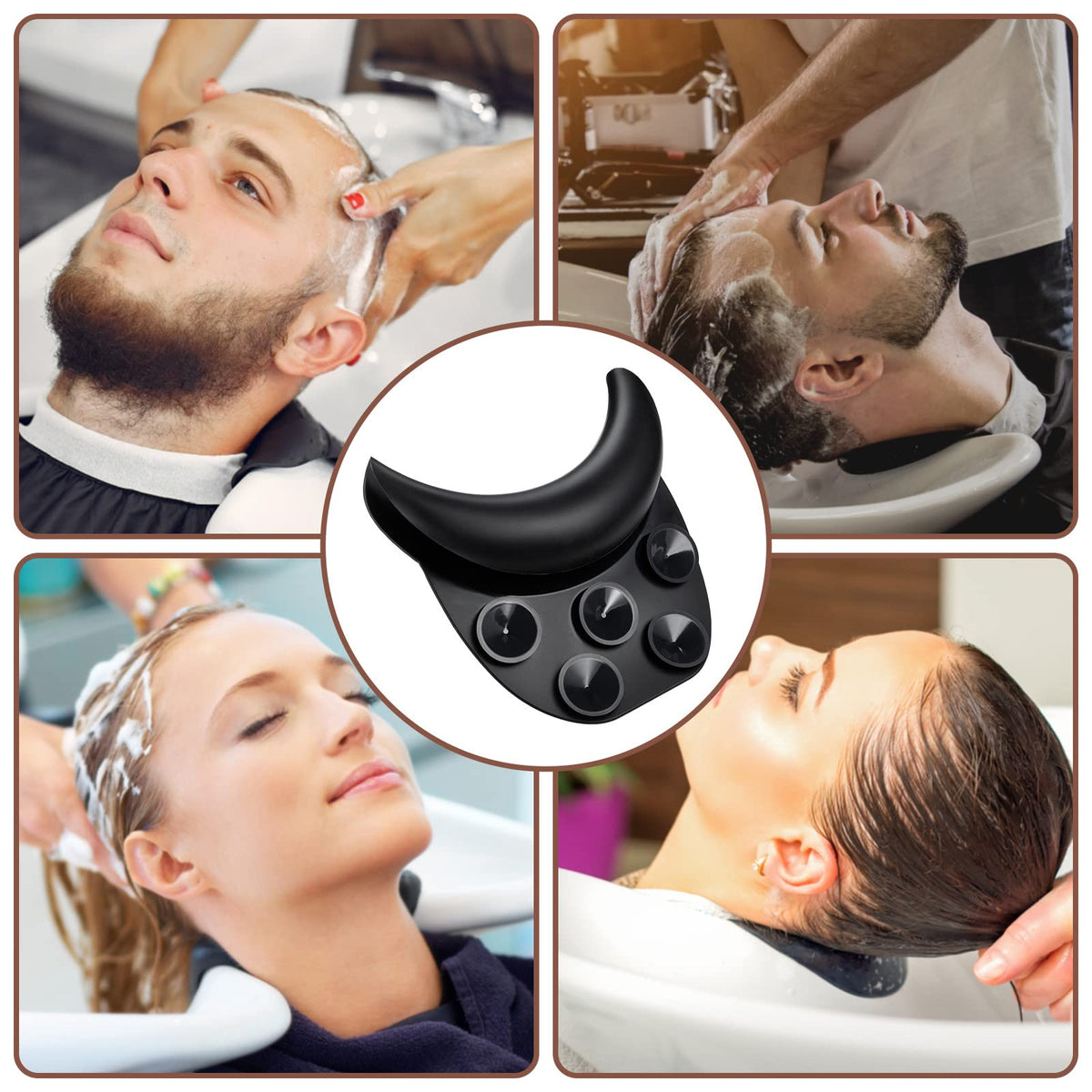 Noverlife neck rest attached to a salon basin during hair wash enhancing stability