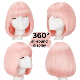NOVFLKW side profile of short pink bob highlighting sleek cut and natural movement