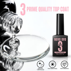 NOVO OVO black bottle top coat shown uncapped, demonstrates no-wipe glossy protection