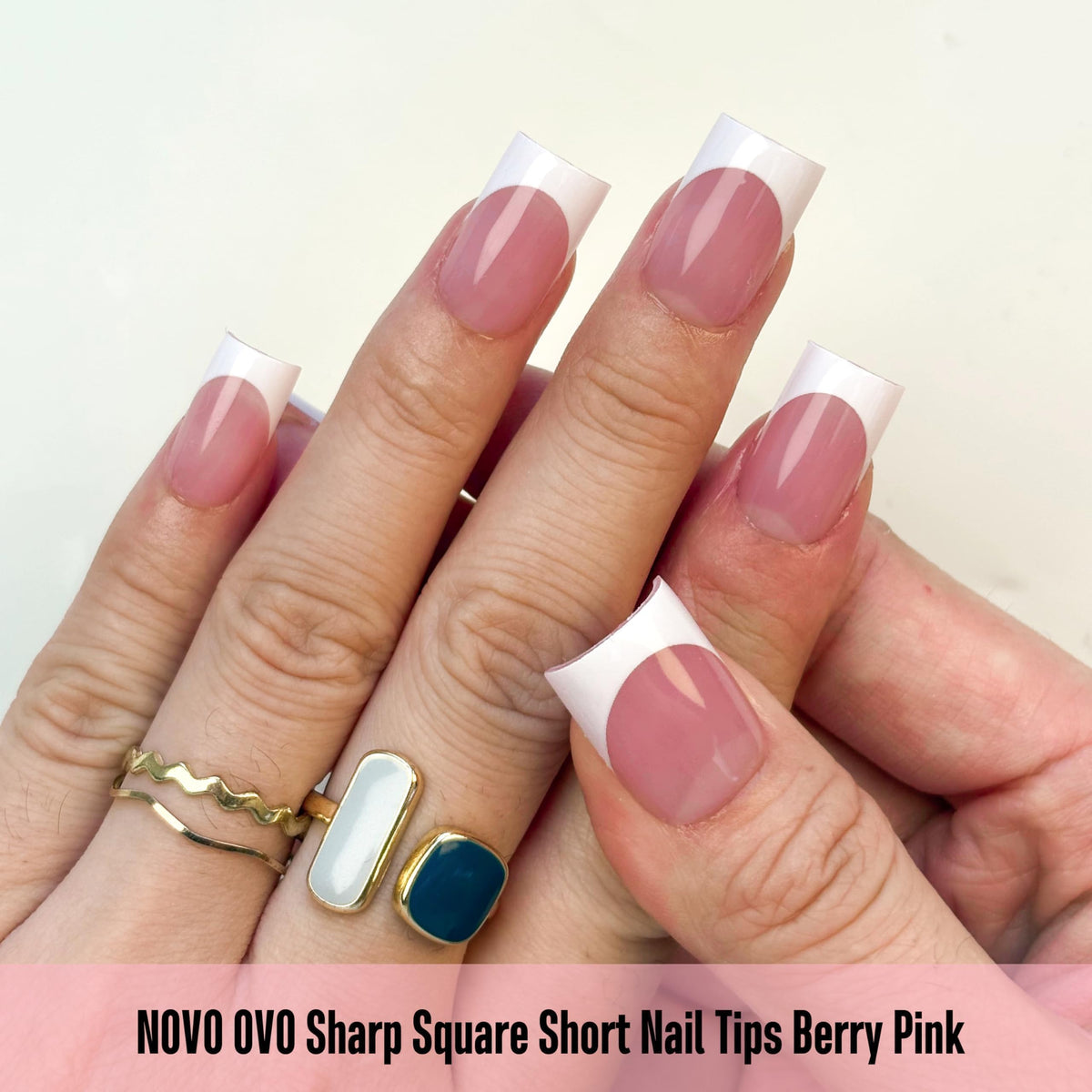 NOVO OVO close-up of crisp white French tip detail highlighting salon finish